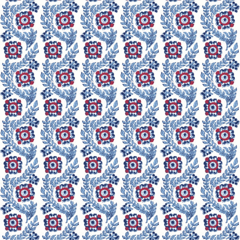 Villa Vaux Blue and Red Wallpaper