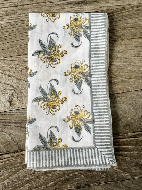 Garden Yellow and Gray - Cotton | Linen Blend Napkins