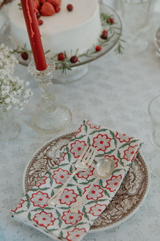 Seraphim Napkins in Red and Green Cotton | Linen blend