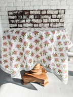 Garden Pink and Green with Gray Stripes Tablecloth