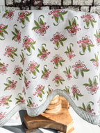 Garden Pink and Green with Gray Stripes Tablecloth