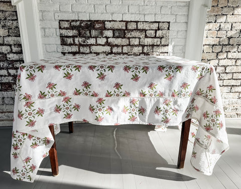 Garden Pink and Green Tablecloth - Cotton | Linen Blend