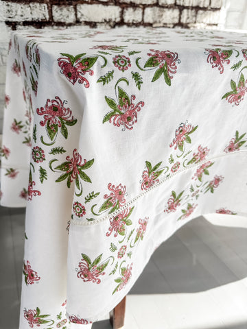Garden Pink and Green Tablecloth - Cotton | Linen Blend