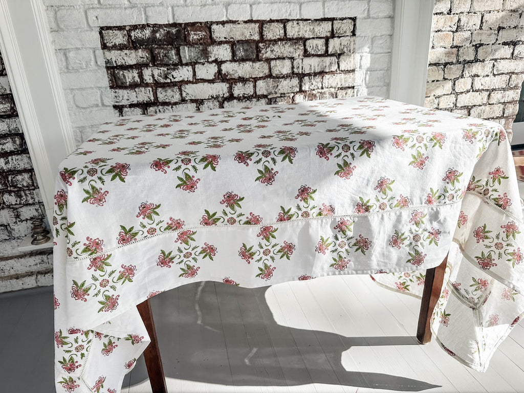 Garden Pink and Green Tablecloth - Cotton | Linen Blend