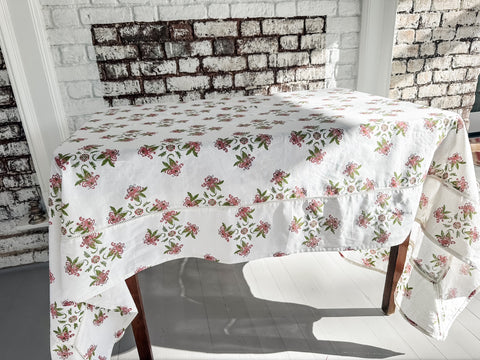 Garden Pink and Green Tablecloth - Cotton | Linen Blend