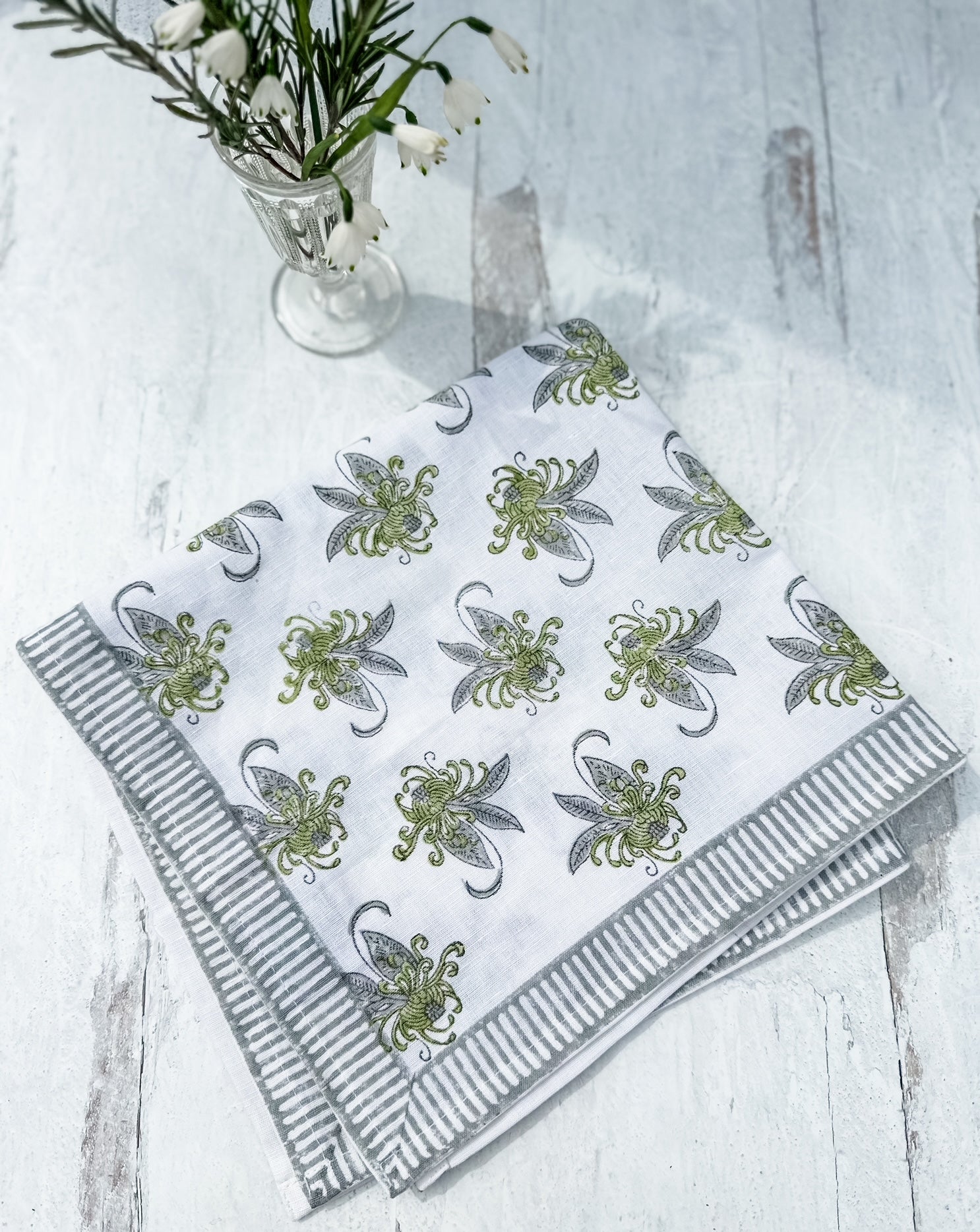 Garden Green and Gray - Cotton | Linen Blend Napkins