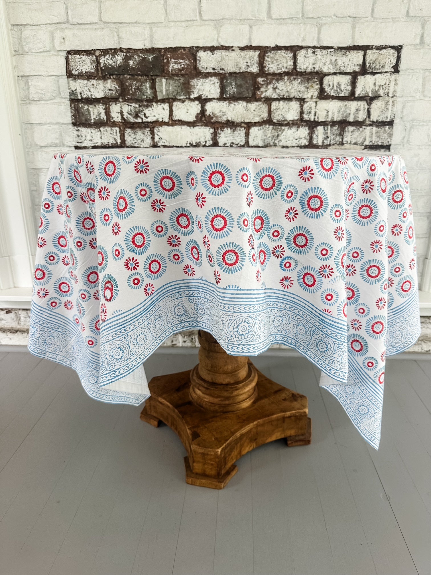 Aster Tablecloth - Blue and Red