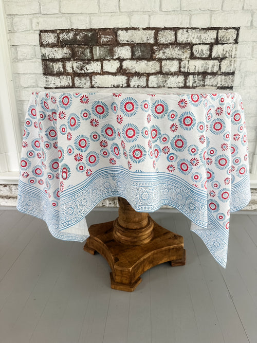 Aster Tablecloth - Blue and Red