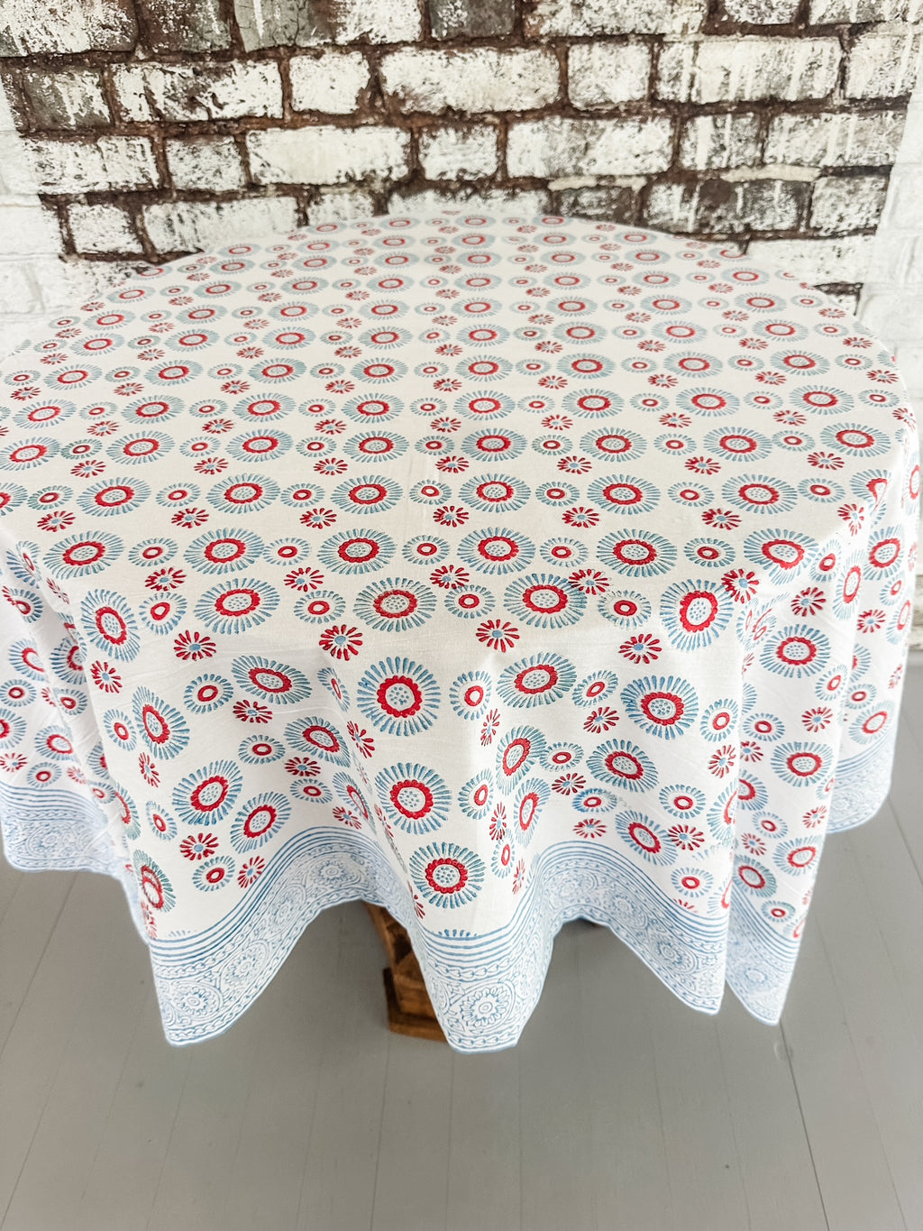 Aster Tablecloth - Blue and Red
