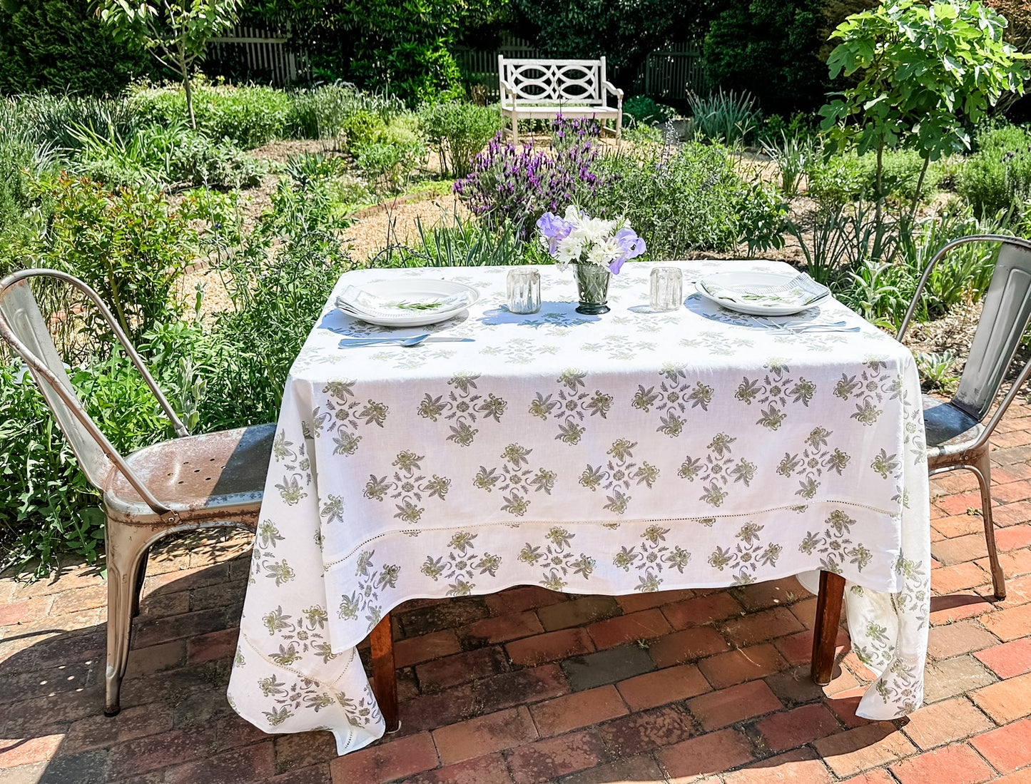 Garden Green and Gray Tablecloth - Cotton | Linen Blend