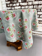 Garden Gray Tablecloth with Salmon Pink and Green