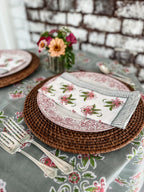 Garden Gray Tablecloth with Salmon Pink and Green