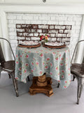 Garden Gray Tablecloth with Salmon Pink and Green