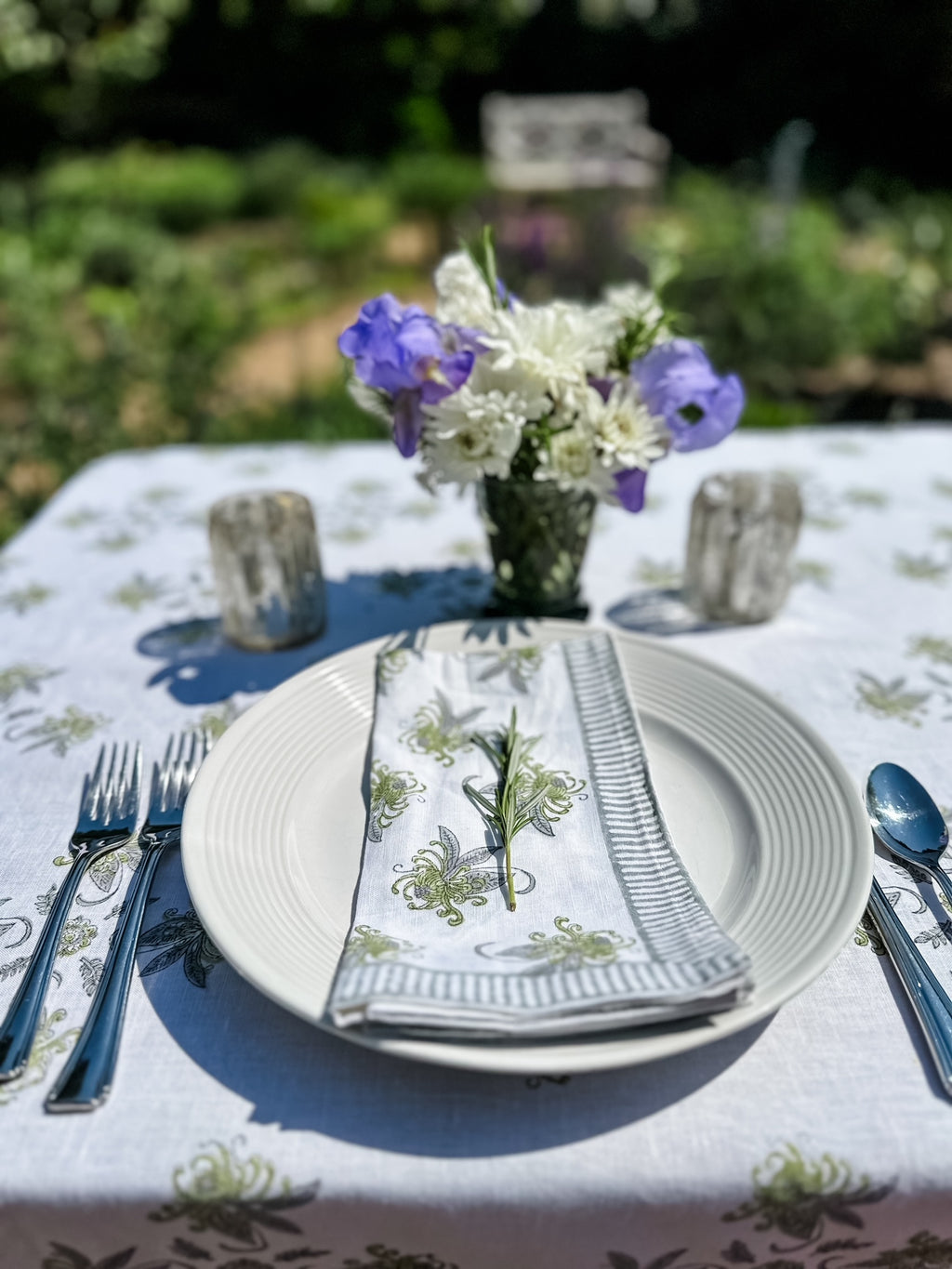 Garden Green and Gray Tablecloth