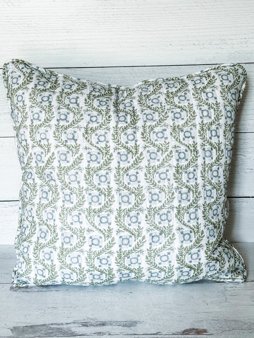 August Table Pillow - Villa Vaux Grand in Gray and Green