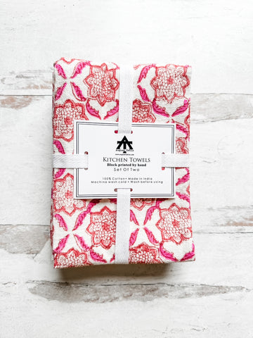 Kitchen Towel in Seraphim in Pink and Orange - set of 2