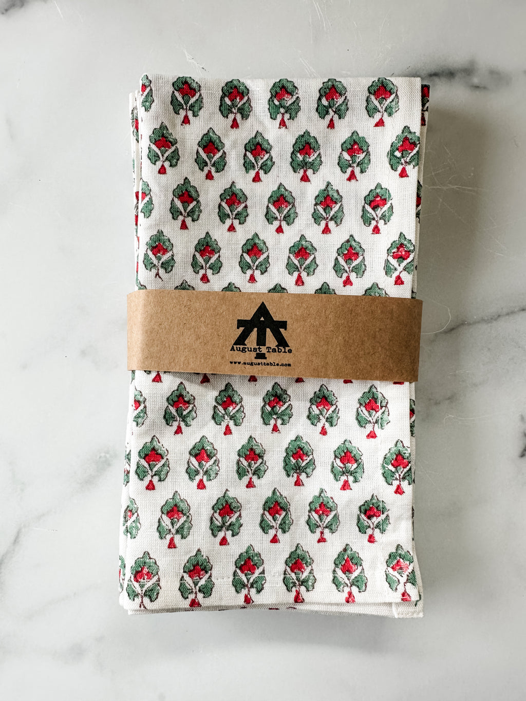 Trillium Napkins in Red and Green Cotton | Linen blend