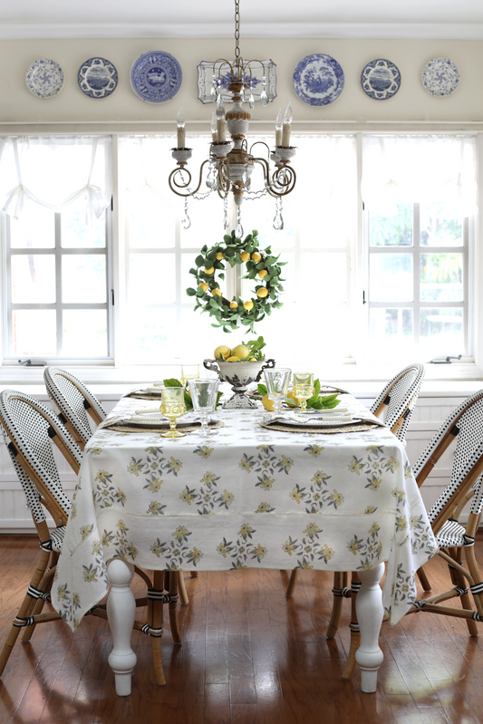 Garden Yellow and Gray Tablecloth - Cotton | Linen Blend