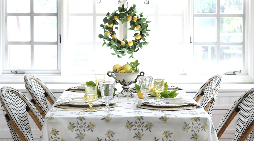 Garden Yellow and Gray Tablecloth - Cotton | Linen Blend