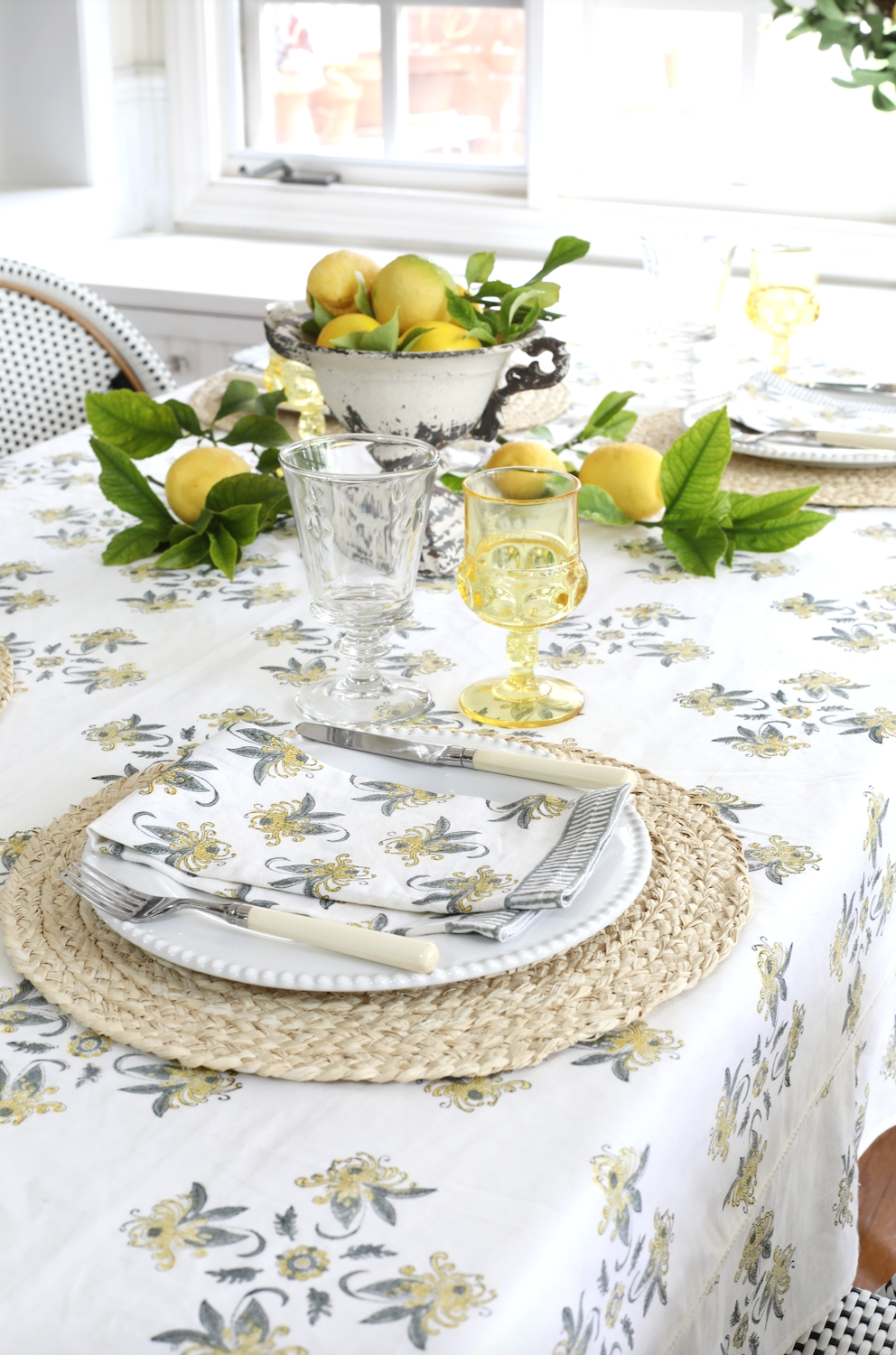 Garden Yellow and Gray - Cotton | Linen Blend Napkins