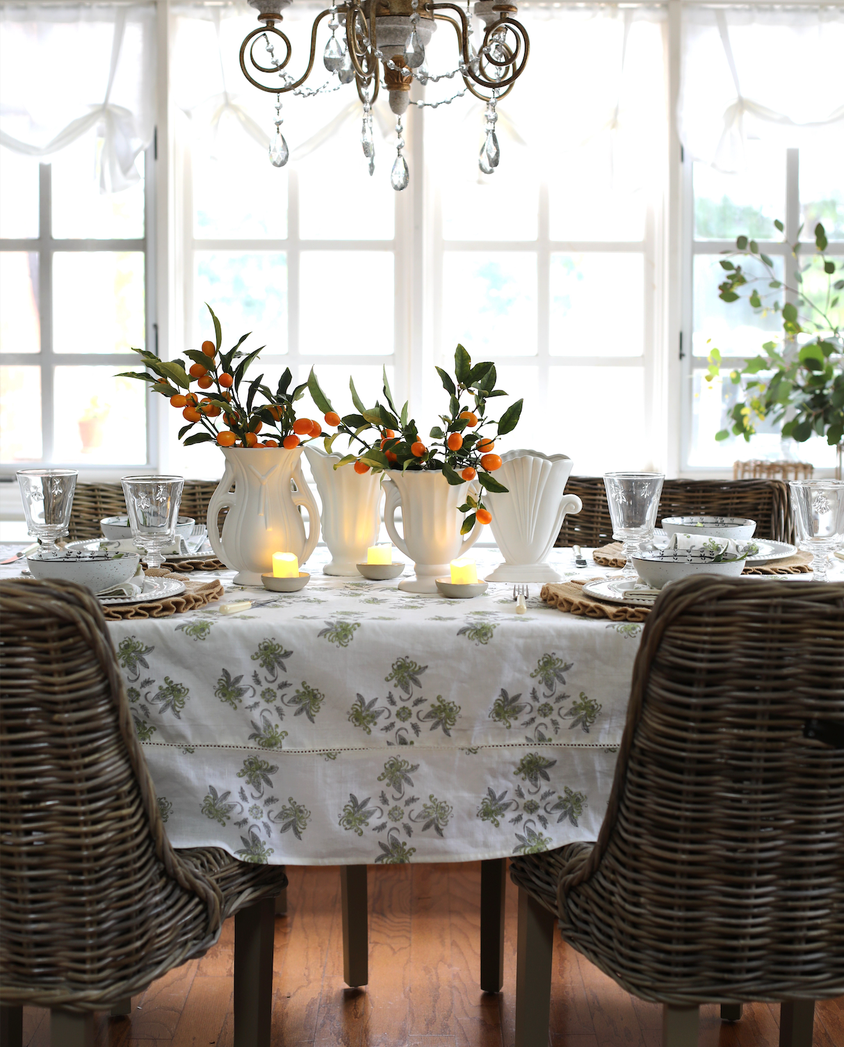 Garden Green and Gray Tablecloth - Cotton | Linen Blend