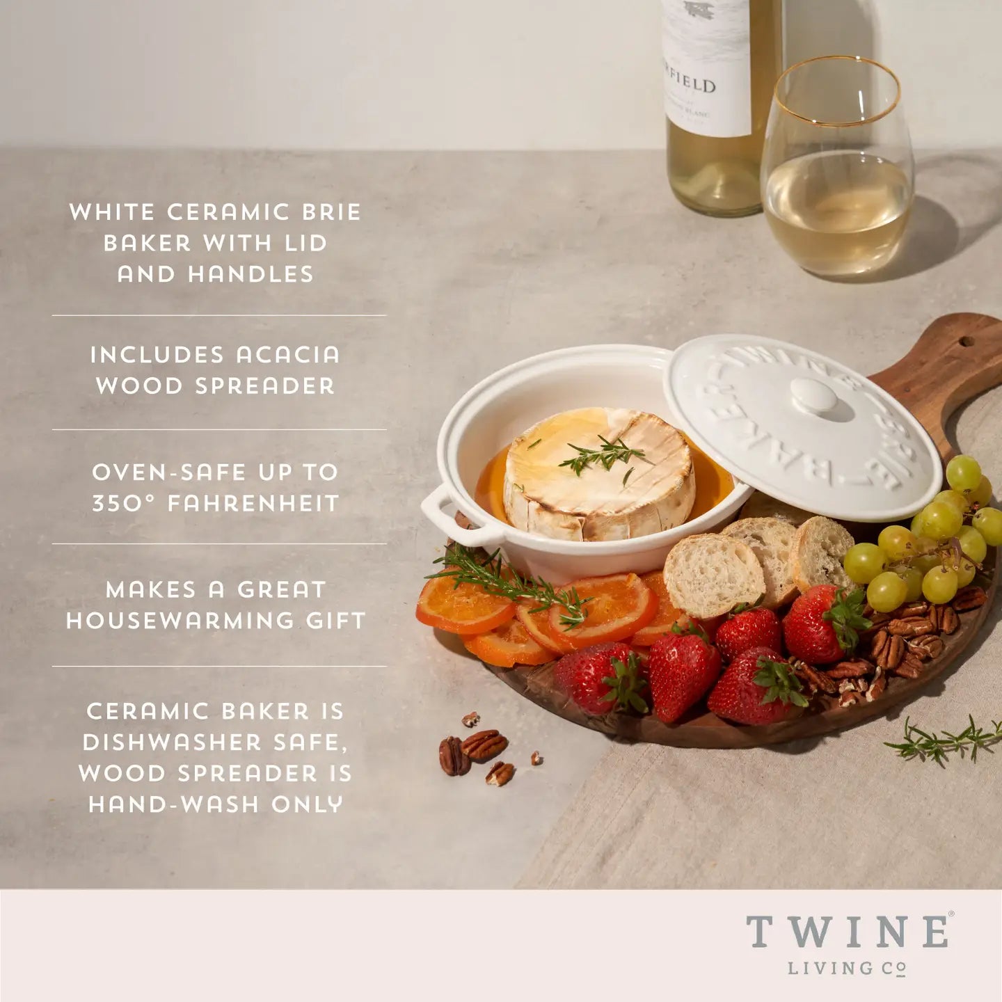 Twine Ceramic Brie Baker & Wood Spreader