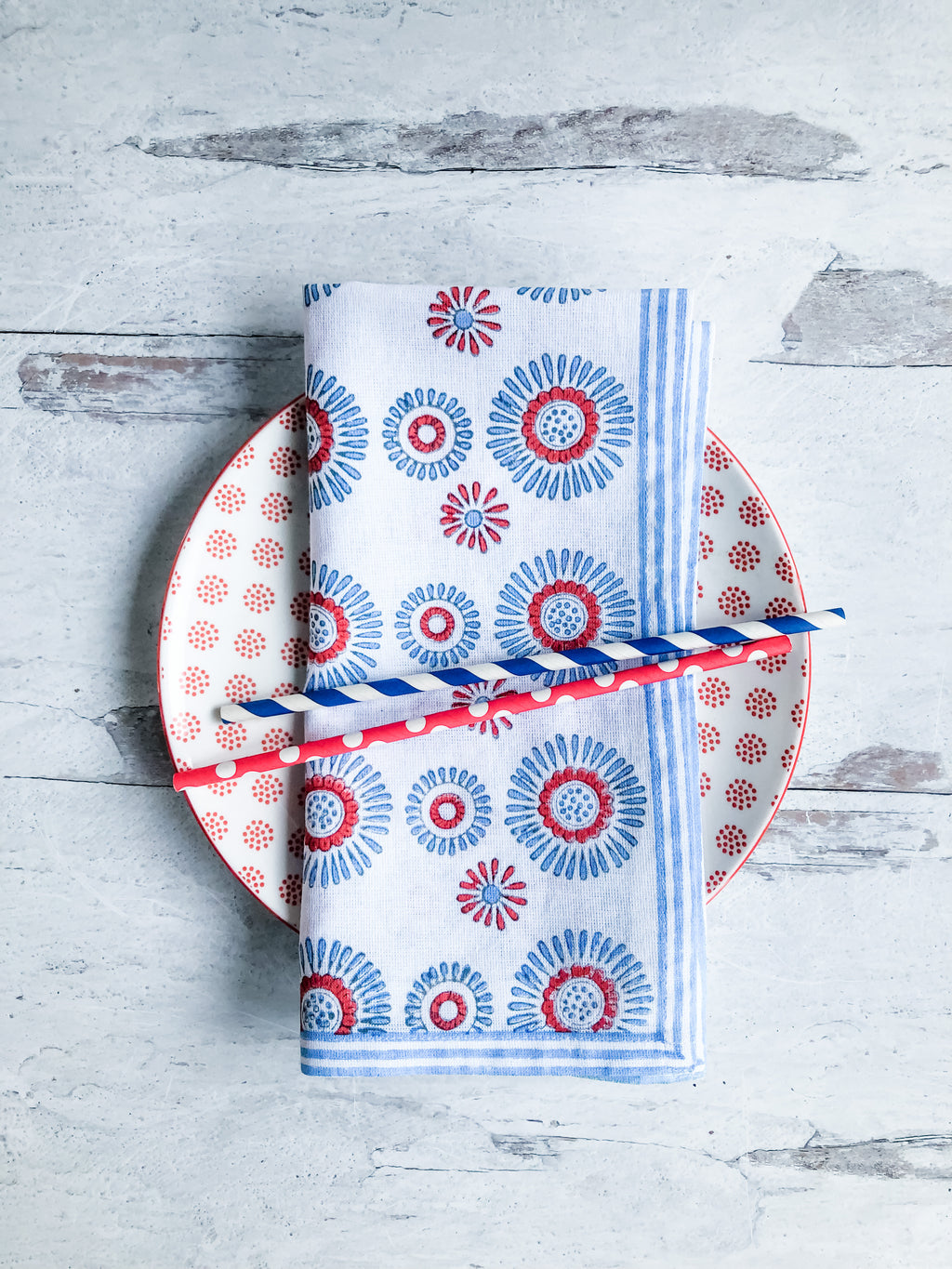 Aster Napkins - Set of 4 in Blue and Red
