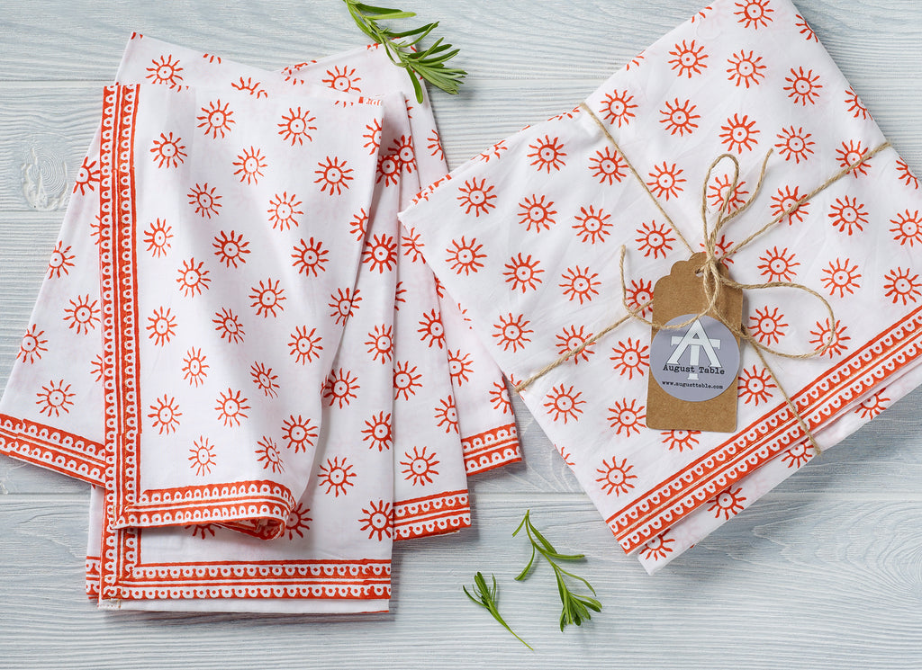 Here Comes the Sun Tablecloth in Cardinal Red