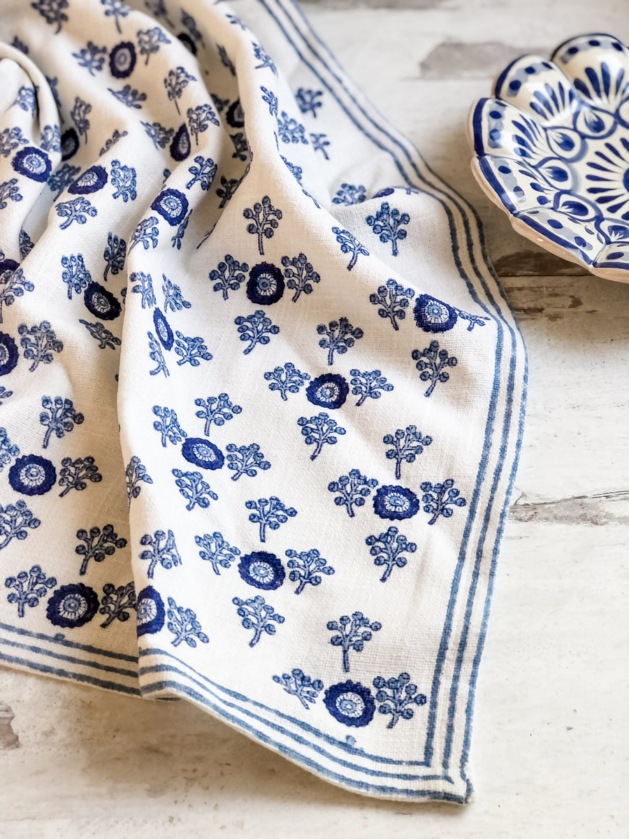 Blue and White Villa Vaux Petit Printed Kitchen Towel | August Table