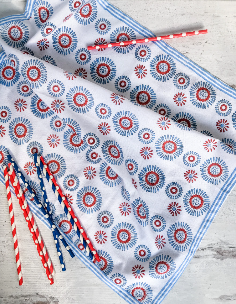 Aster Tablecloth - Blue and Red